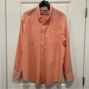 Izod Non-Iron Stretch Men’s Casual Button Down Shirt Orange/White Checks Size XL